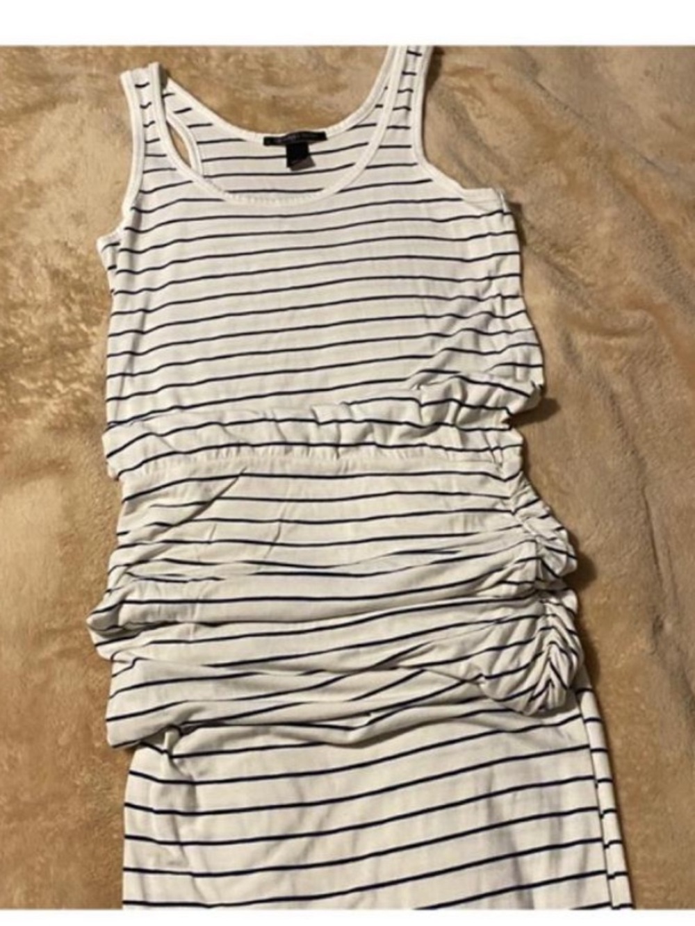 Victoria's Secret White and Navy Striped Ruched Midi Dress Sz S